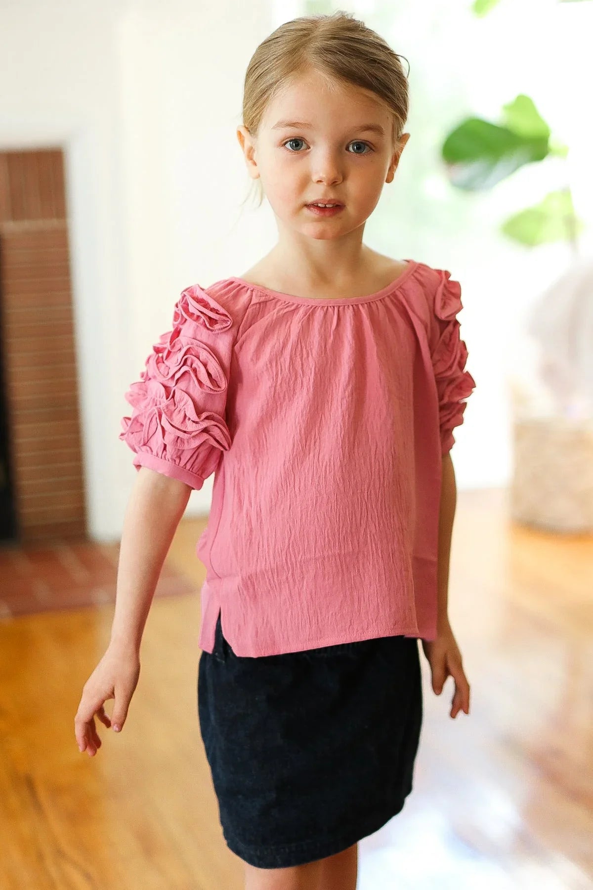 Kids Lovely Rose Ruffle Sleeve Side Slit Top | Daverri Fashions