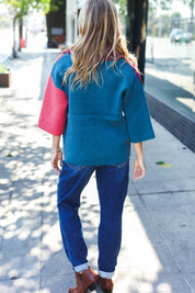 Feeling Your Best Wine Abstract Print Color Block Collar V Neck Sweater | Daverri Fashions