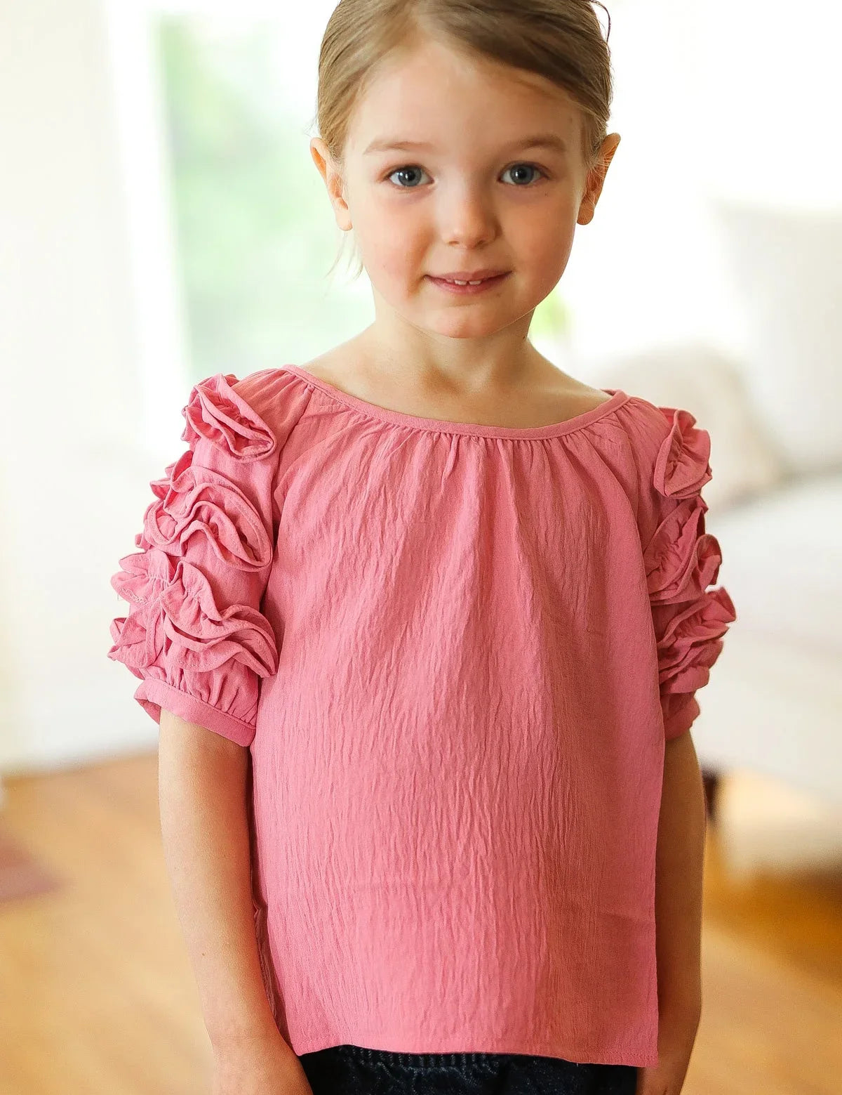 Kids Lovely Rose Ruffle Sleeve Side Slit Top | Daverri Fashions
