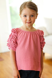 Kids Lovely Rose Ruffle Sleeve Side Slit Top | Daverri Fashions