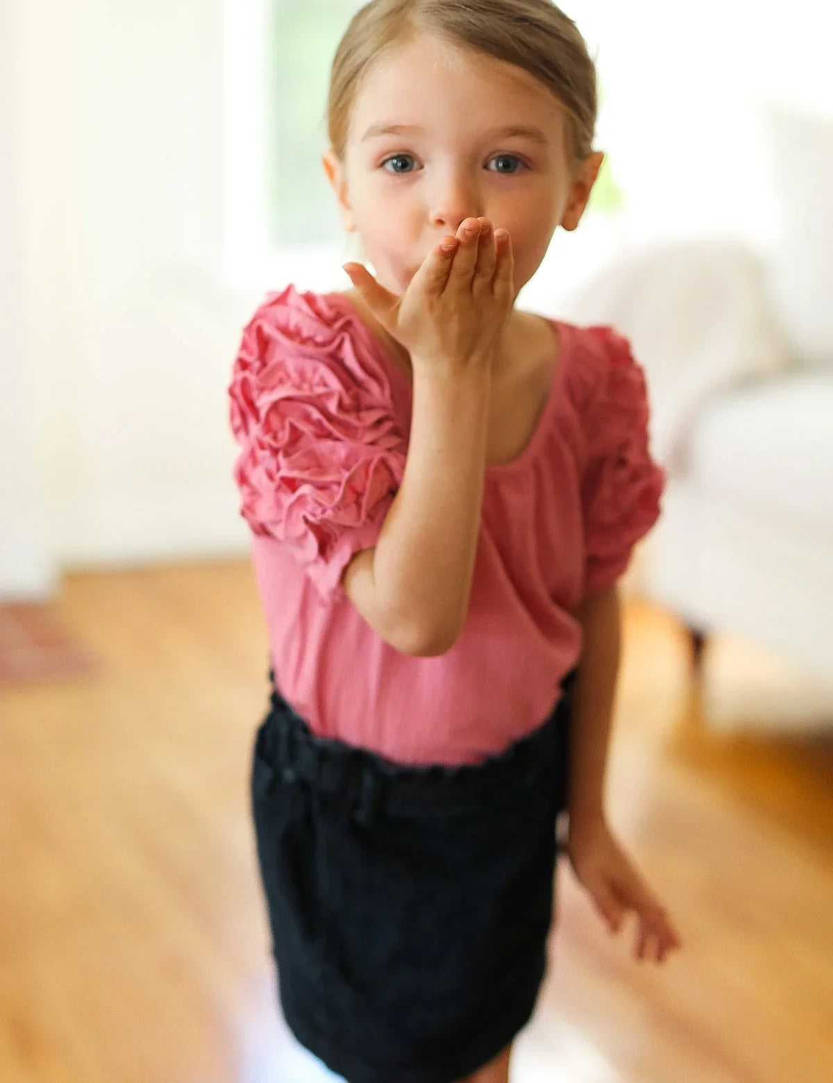 Kids Lovely Rose Ruffle Sleeve Side Slit Top | Daverri Fashions