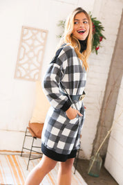 Black Buffalo Plaid Belted Sweater Dress | Daverri Fashions