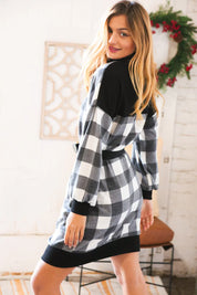 Black Buffalo Plaid Belted Sweater Dress | Daverri Fashions