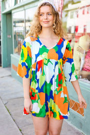 Bright Thoughts Green Floral Print V Neck Babydoll Dress | 2024 Summer Blow Out Sale Daverri Fashions