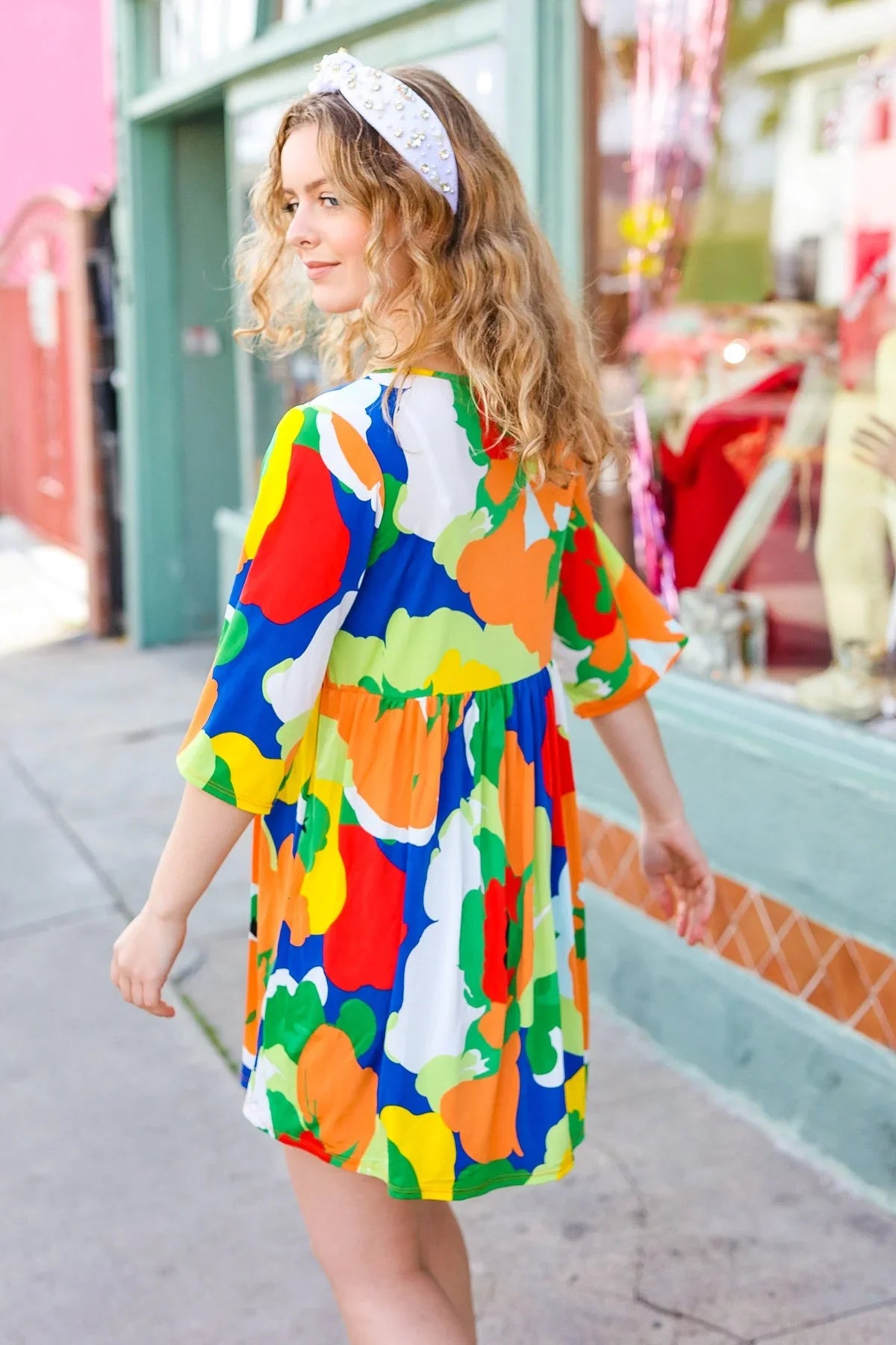 Bright Thoughts Green Floral Print V Neck Babydoll Dress | 2024 Summer Blow Out Sale Daverri Fashions