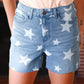 Light Wash Star Print High Rise Denim Shorts - DAVERRI FASHIONS