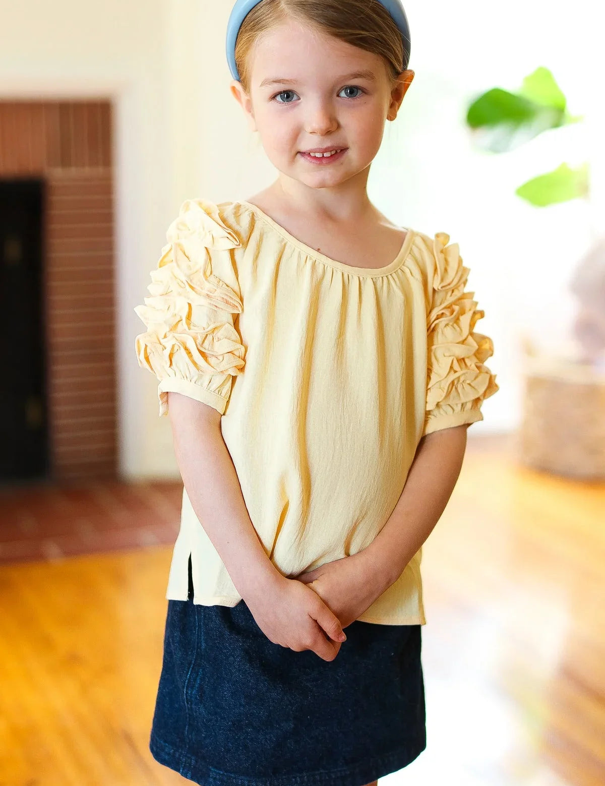 Kids Lovely Lemon Ruffle Sleeve Side Slit Top | 07-01-25 Summer Sale Daverri Fashions