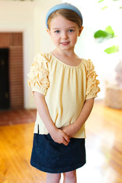 Kids Lovely Lemon Ruffle Sleeve Side Slit Top | 07-01-25 Summer Sale Daverri Fashions