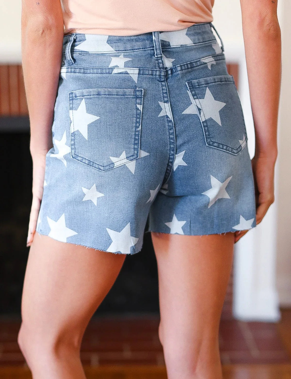 Light Wash Star Print High Rise Denim Shorts | 2024 Blow-Out Sale Daverri Fashions