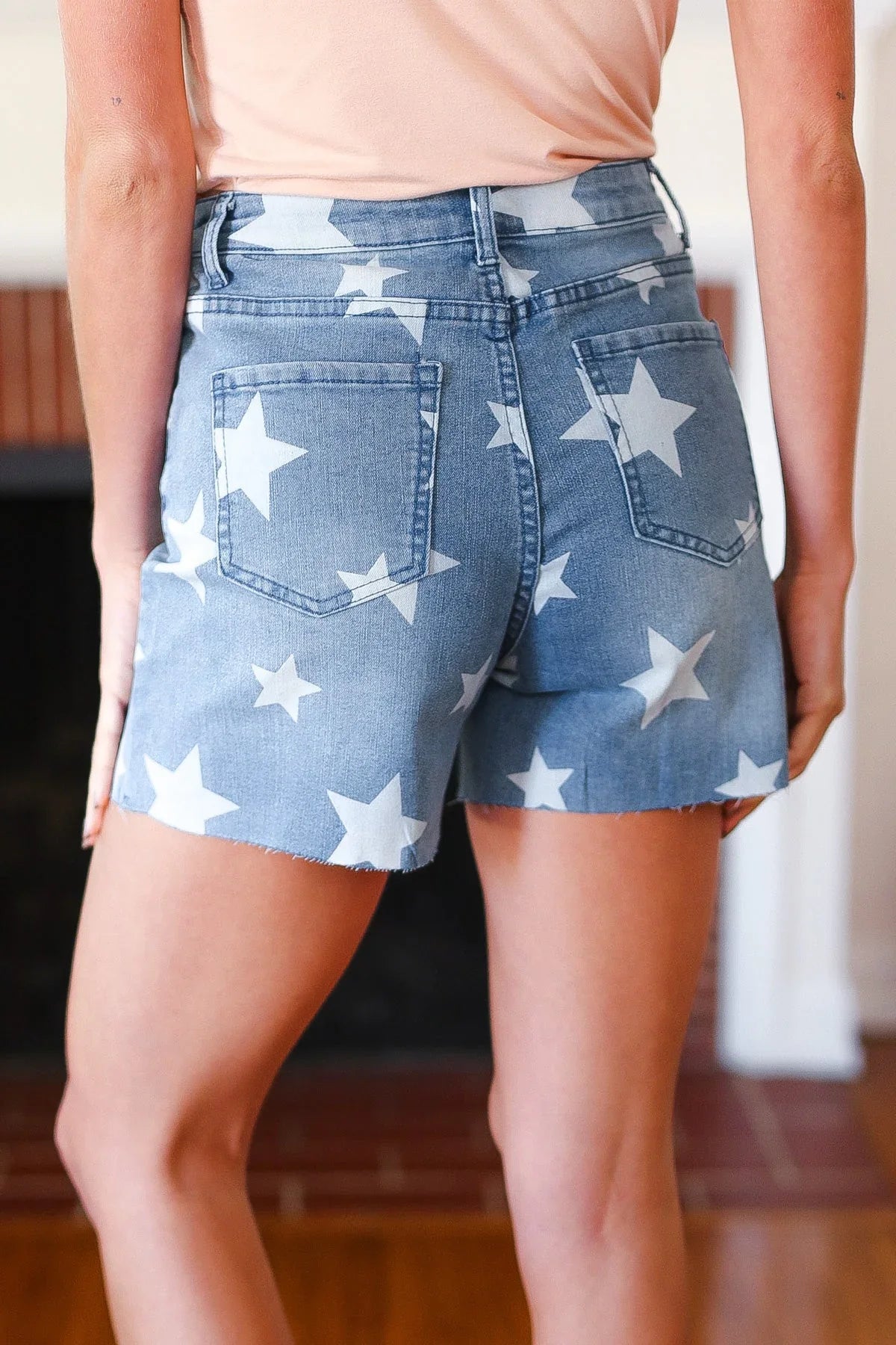 Light Wash Star Print High Rise Denim Shorts | 2024 Blow-Out Sale Daverri Fashions