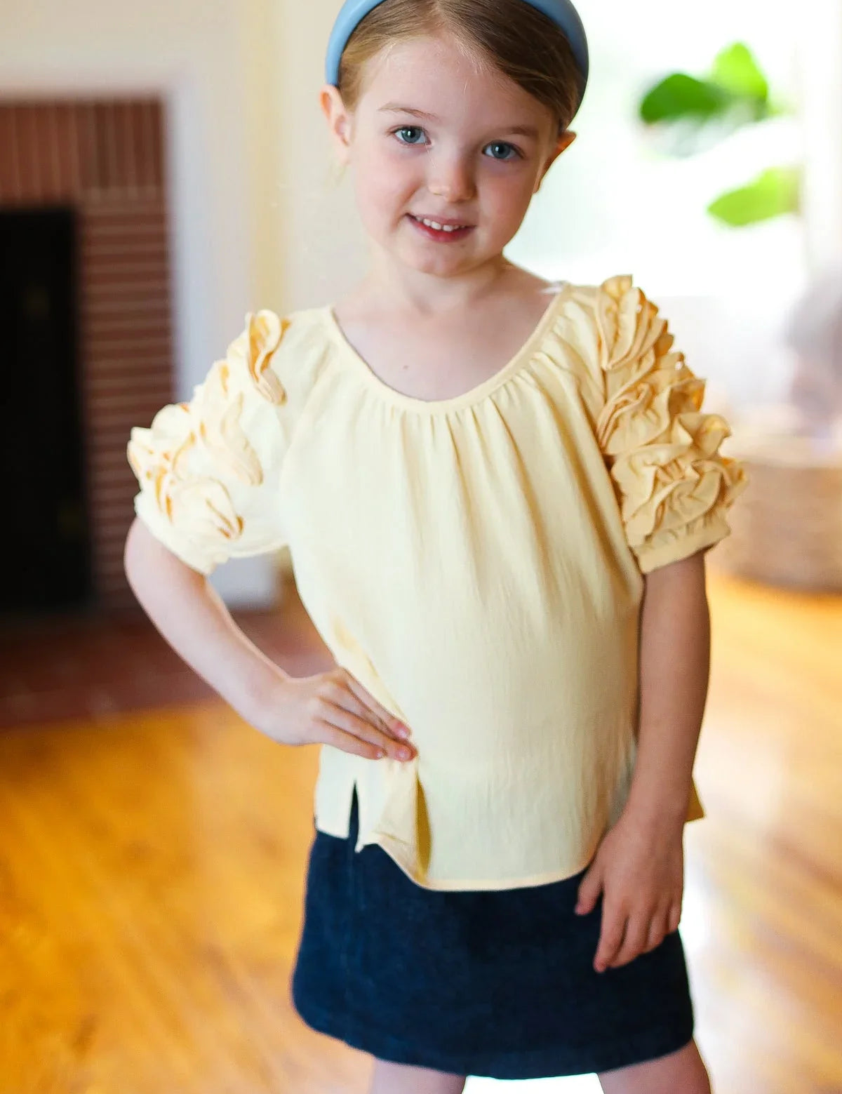 Kids Lovely Lemon Ruffle Sleeve Side Slit Top | 07-01-25 Summer Sale Daverri Fashions