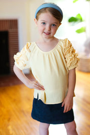 Kids Lovely Lemon Ruffle Sleeve Side Slit Top | 07-01-25 Summer Sale Daverri Fashions