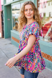 Femme' Fuchsia & Navy Floral Ruffle Hem Tiered Top | Daverri Fashions