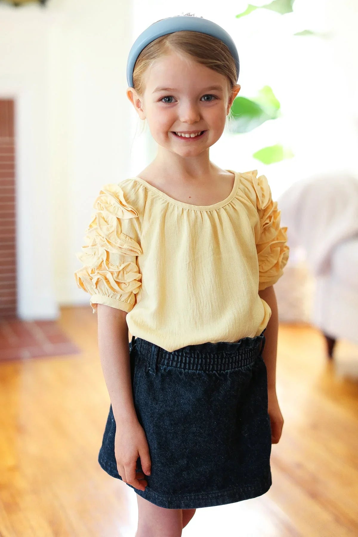 Kids Lovely Lemon Ruffle Sleeve Side Slit Top | 07-01-25 Summer Sale Daverri Fashions