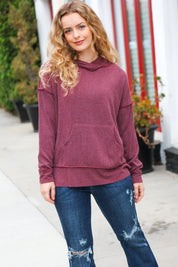 A New Day Burgundy Mineral Wash Rib Knit Hoodie | Daverri Fashions
