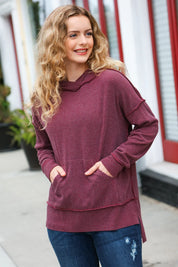 A New Day Burgundy Mineral Wash Rib Knit Hoodie | Daverri Fashions