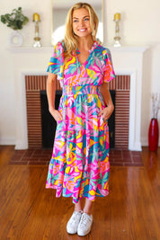 Tropical Trance Fuchsia Floral Smocked Waist Maxi Dress | Daverri Fashions