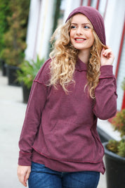 A New Day Burgundy Mineral Wash Rib Knit Hoodie | Daverri Fashions