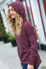 A New Day Burgundy Mineral Wash Rib Knit Hoodie | Daverri Fashions