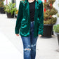 Dazzling Hunter Green Velvet Lapel Blazer - DAVERRI FASHIONS