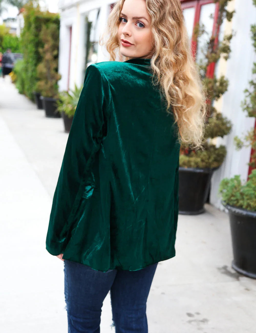 Dazzling Hunter Green Velvet Lapel Blazer | Daverri Fashions