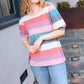 Look Out Teal & Rose Striped Hacci Knit Puff Sleeve Top - DAVERRI FASHIONS
