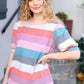 Look Out Teal & Rose Striped Hacci Knit Puff Sleeve Top - DAVERRI FASHIONS