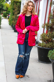 Dazzling Magenta Velvet Lapel Blazer | Daverri Fashions
