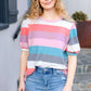 Look Out Teal & Rose Striped Hacci Knit Puff Sleeve Top - DAVERRI FASHIONS