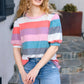 Look Out Teal & Rose Striped Hacci Knit Puff Sleeve Top - DAVERRI FASHIONS