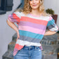 Look Out Teal & Rose Striped Hacci Knit Puff Sleeve Top - DAVERRI FASHIONS
