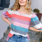 Look Out Teal & Rose Striped Hacci Knit Puff Sleeve Top - DAVERRI FASHIONS