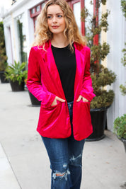 Dazzling Magenta Velvet Lapel Blazer | Daverri Fashions