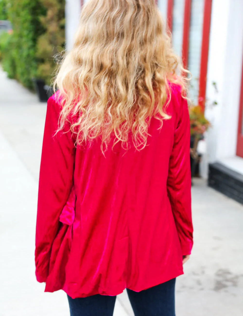 Dazzling Magenta Velvet Lapel Blazer | Daverri Fashions