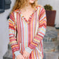 Be Bold Coral & Sienna Stripe Pullover Notched Neck Hoodie - DAVERRI FASHIONS