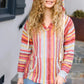Be Bold Coral & Sienna Stripe Pullover Notched Neck Hoodie - DAVERRI FASHIONS