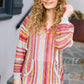 Be Bold Coral & Sienna Stripe Pullover Notched Neck Hoodie - DAVERRI FASHIONS