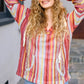 Be Bold Coral & Sienna Stripe Pullover Notched Neck Hoodie - DAVERRI FASHIONS