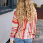 Be Bold Coral & Sienna Stripe Pullover Notched Neck Hoodie - DAVERRI FASHIONS