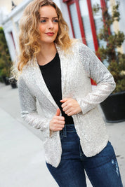 Be Your Own Star Silver Sequin Open Blazer | Daverri Fashions