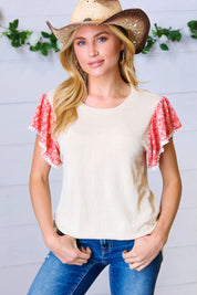 Coral & Sand Floral Short Flutter Sleeve Top | Daverri Fashions