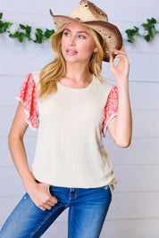 Coral & Sand Floral Short Flutter Sleeve Top | Daverri Fashions