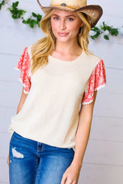 Coral & Sand Floral Short Flutter Sleeve Top | Daverri Fashions