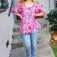Feeling Femmi Pink & Fuchsia Floral Peplum Woven Top - DAVERRI FASHIONS