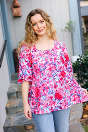 Feeling Femmi Pink & Fuchsia Floral Peplum Woven Top | Daverri Fashions