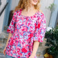 Feeling Femmi Pink & Fuchsia Floral Peplum Woven Top - DAVERRI FASHIONS
