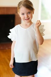 Kids Lovable Linen Feel V Neck Ruffle Sleeve Top | 07-01-25 Summer Sale Daverri Fashions