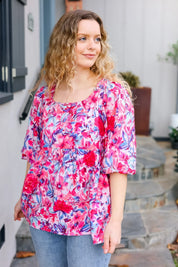 Feeling Femmi Pink & Fuchsia Floral Peplum Woven Top | Daverri Fashions