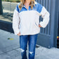 Good Vibes Denim & Ivory Patchwork Sherpa Half Zip Pullover - DAVERRI FASHIONS