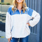 Good Vibes Denim & Ivory Patchwork Sherpa Half Zip Pullover - DAVERRI FASHIONS